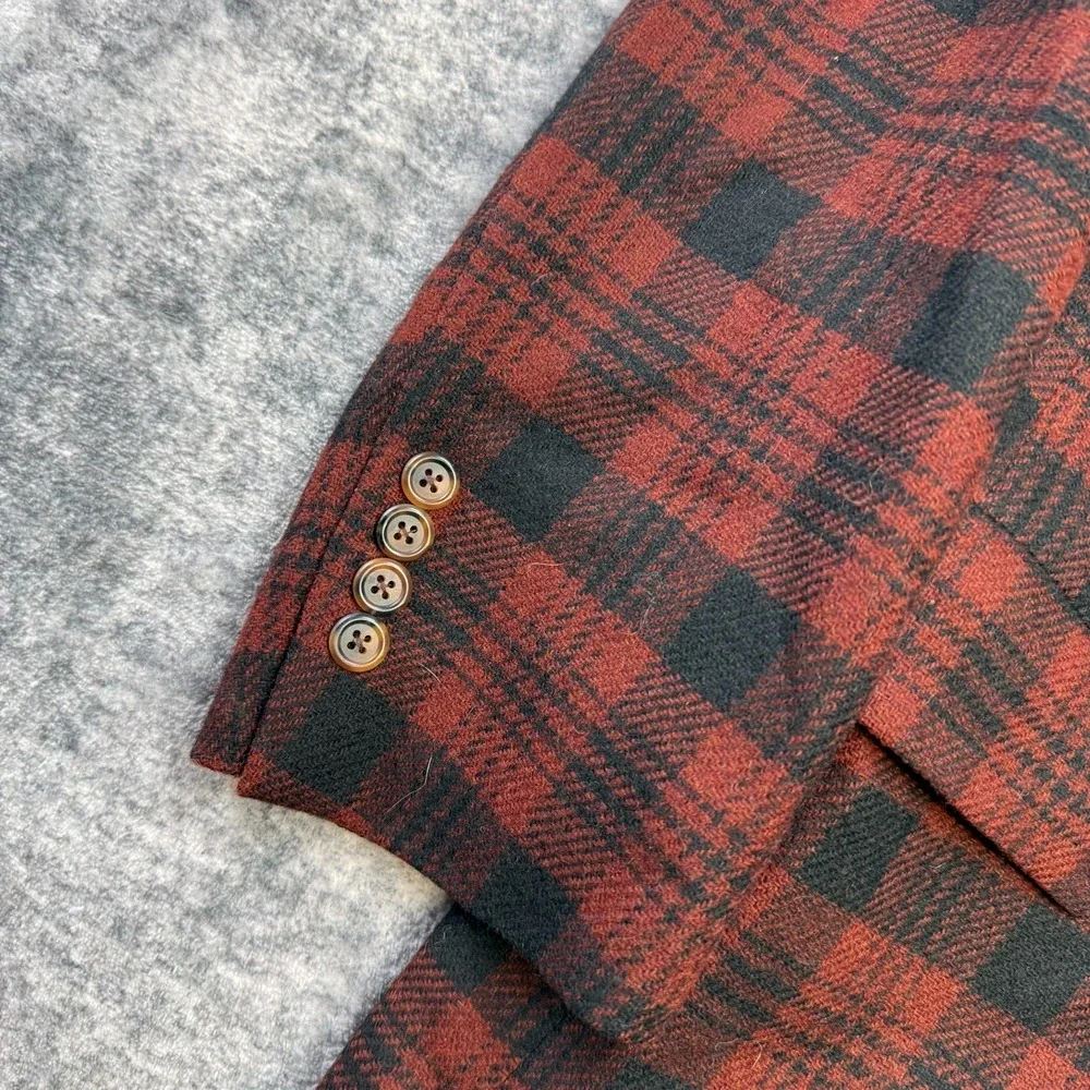 VTG Tommy Hilfiger Blazer Jacket Mens 42 Red Plaid Tweed Wool Sport Coat Preppy